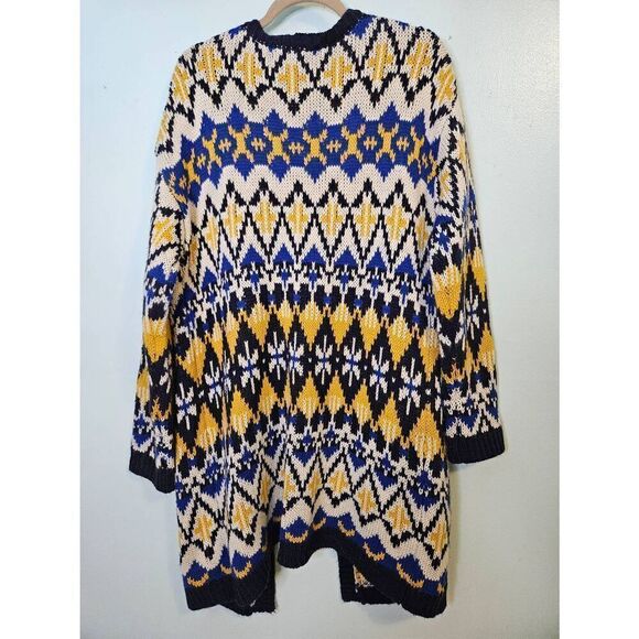 Mak. B  blue and yellow knitted cardigan.  Size M/L. - Picture 3 of 5